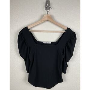 Free People We The Free Womens Shirt M Ribbed Knit Puff Sleeve Square Neck Boho